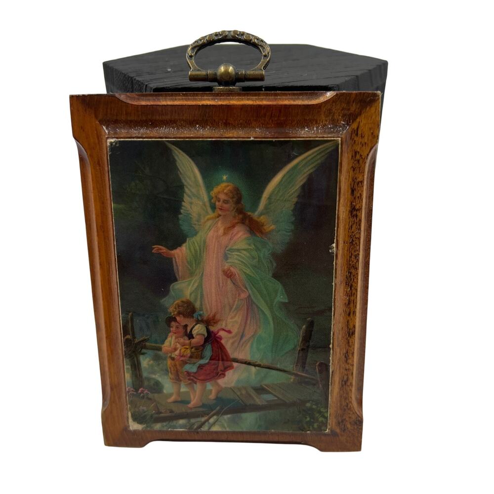 Vintage Dicksons Angel Guarding Children Art Print On Wood Hanging MCM